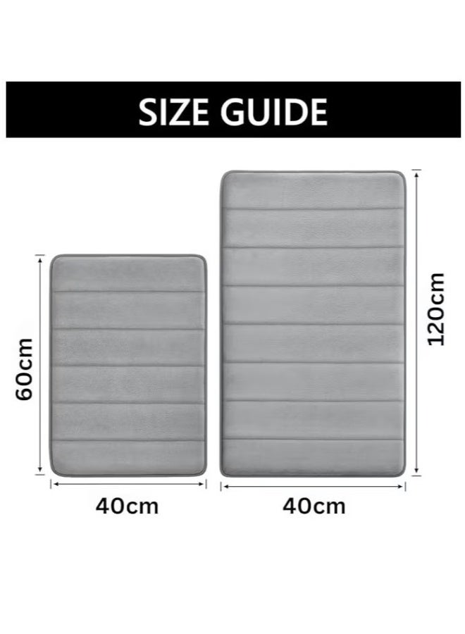 MunKan 2-Piece Soft Velvet Non Slip Floor Mat Set ,Kitchen Rugs,Washable, Non-Skid Soft Absorbent Kitchen Mats Set for Floor - 120X40+60X40 CM ( Grey) - Image 2